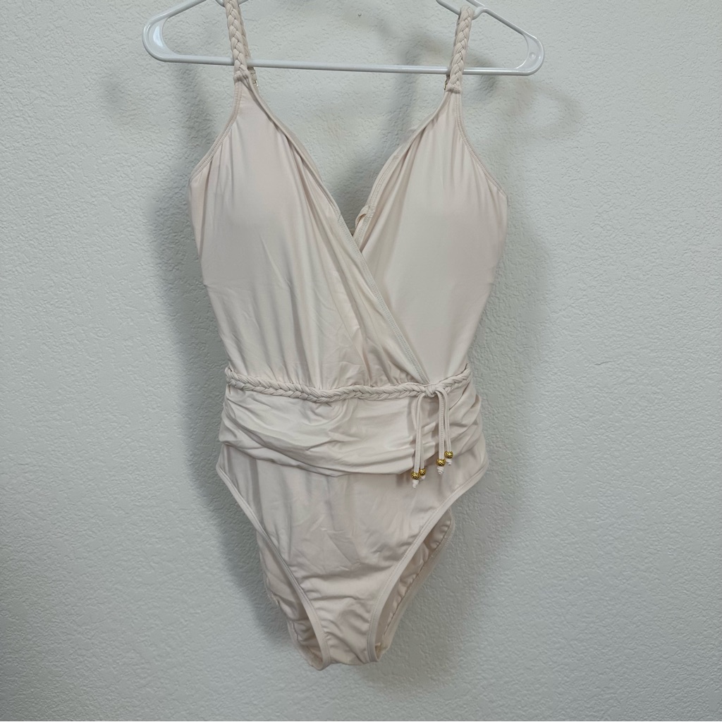 Bleu Rod Beattie Cream Wrap One-Piece Swimsuit